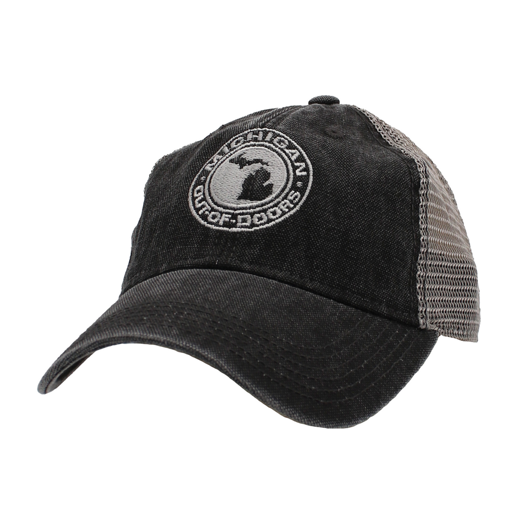 Black baseball cap with a Michigan outdoors logo