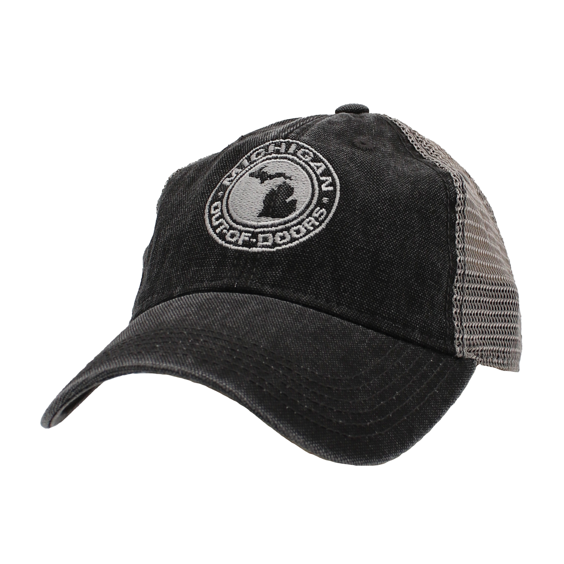 Black baseball cap with a Michigan outdoors logo