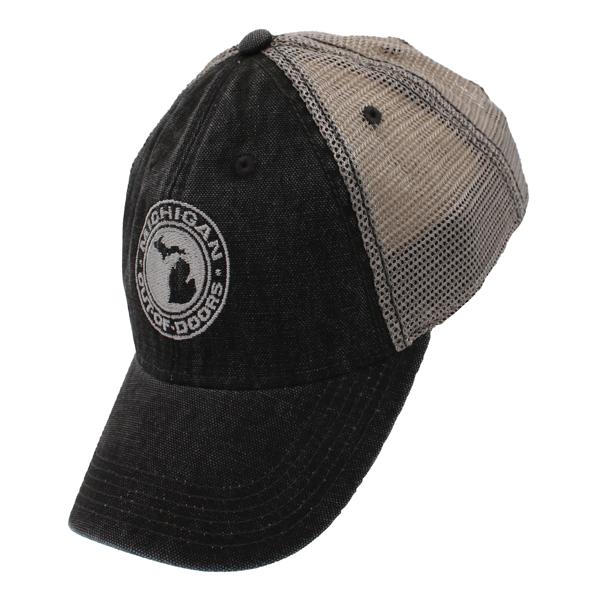 Black and gray cap featuring a Michigan graphic logo.