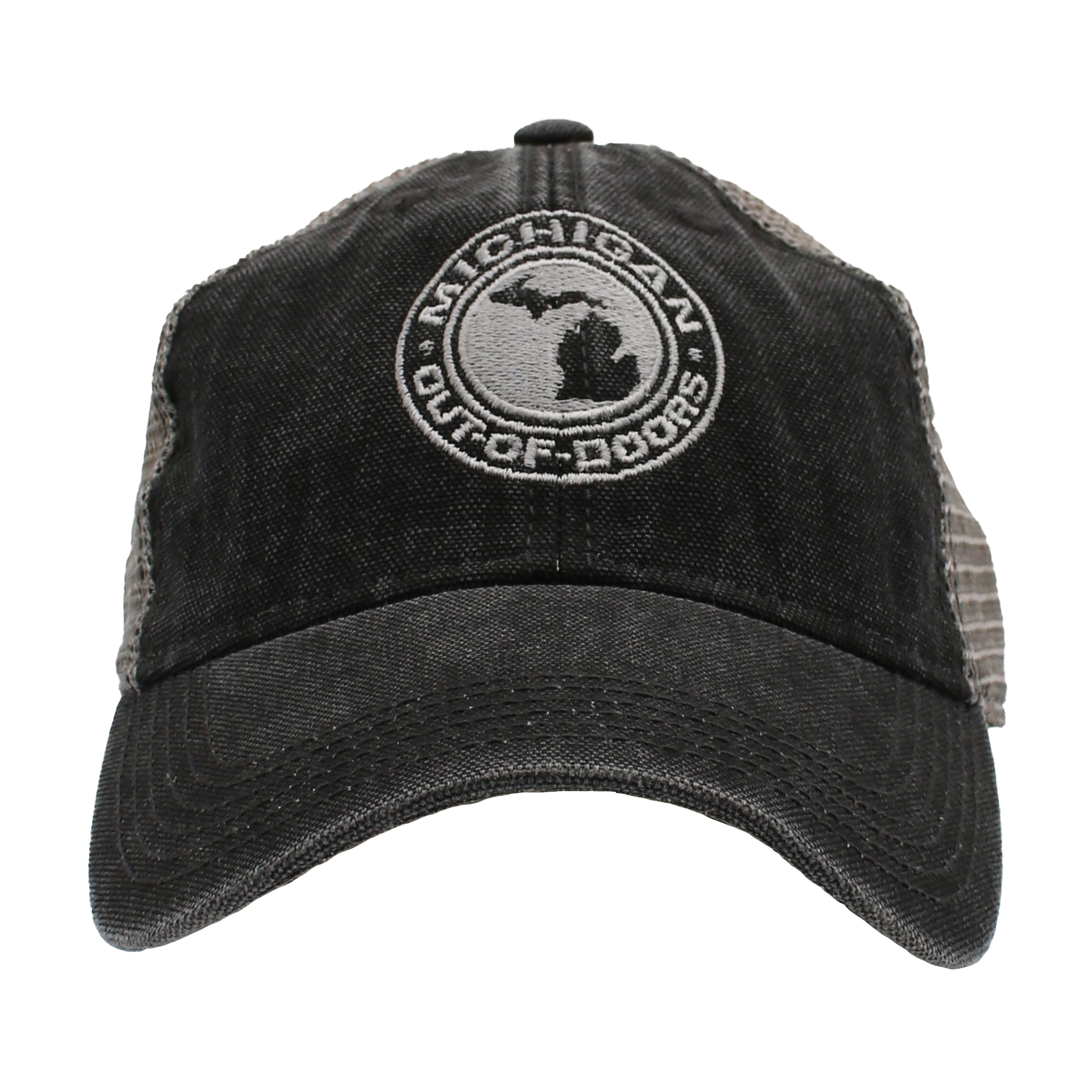 Black baseball cap with a Michigan Outdoors logo